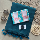 Rama Handloom Khadi Cotton Saree With Chex Print Blouse